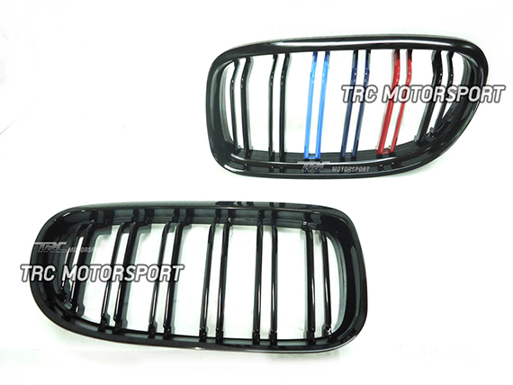 หน้ากระจัง E90 2008-12 ทรง M3 Power style สีขอบดำเงา ก้านคู่ (Gloss Black M color)